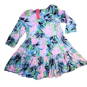 Lilly Pulitzer Geanna Dress Beach Bash Gecko GreenPink Short Tiered Swing XL New